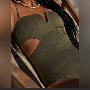 Aerie Shine Pique V Wire Cut Out One Piece